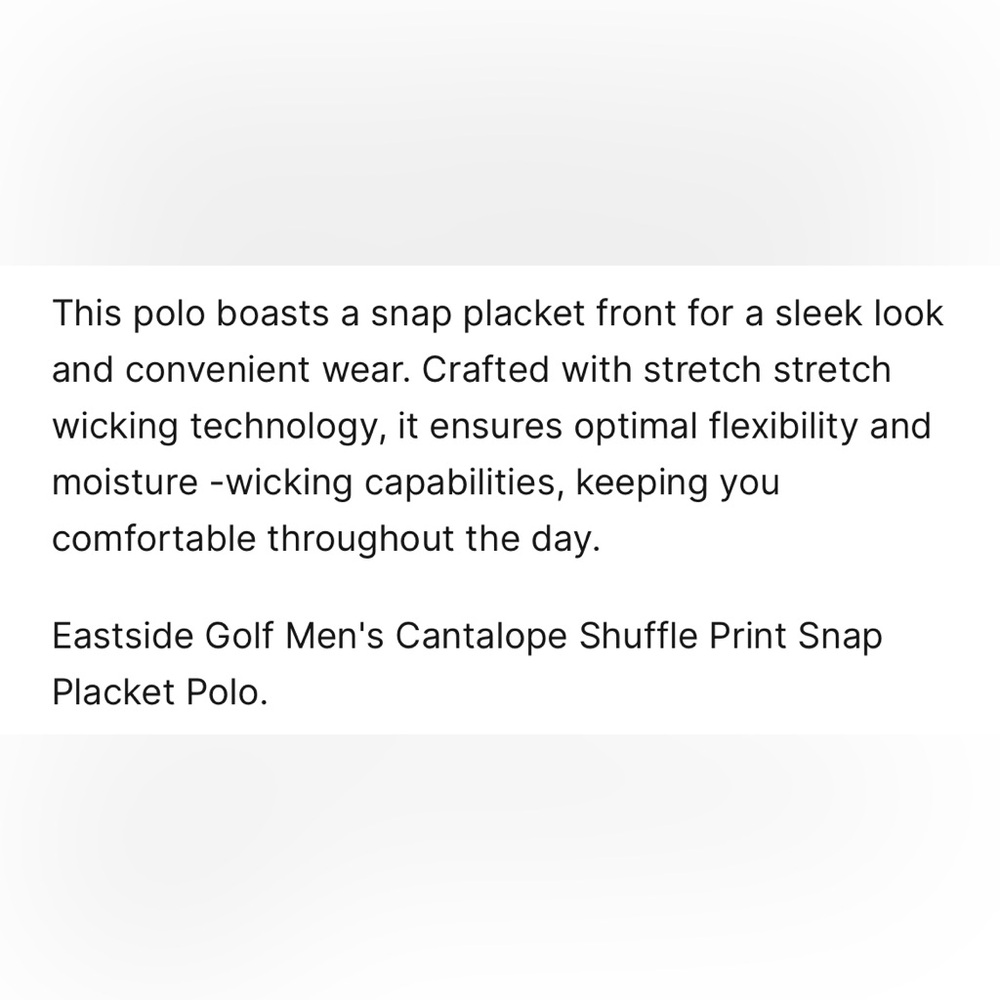 Eastside Golf Orange Shuffle Print Snap Placket Polo Size Small NWOT🍊 - Picture 3 of 8